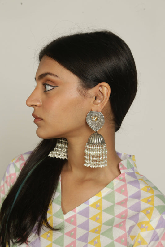Oxidized Pearl Kuhu Jhumkas / Jhumki Earrings