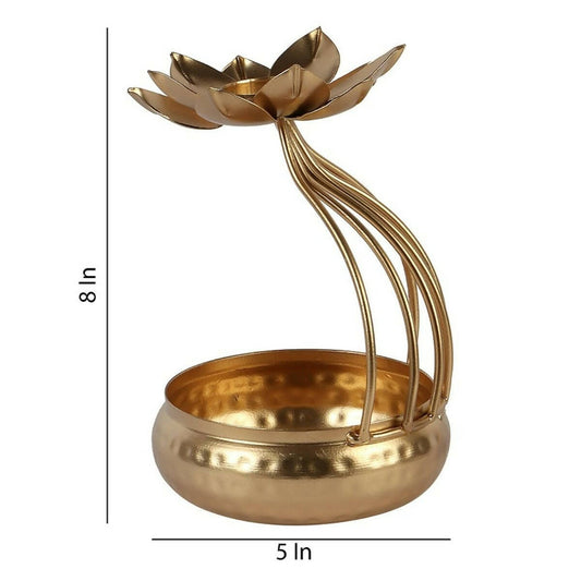 Gold Bowl Urli With Flower (Set of 2)