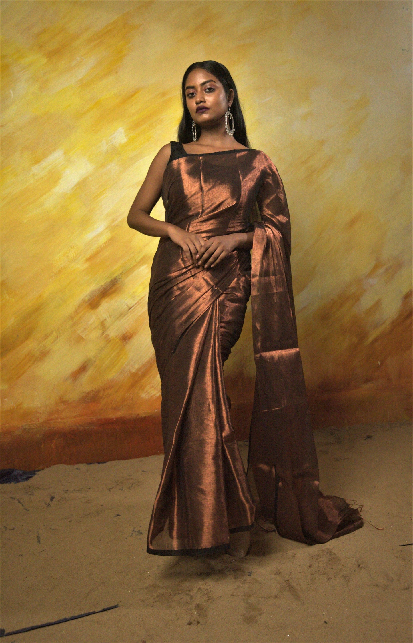 Copper Kalakar Brown Tissue Saree