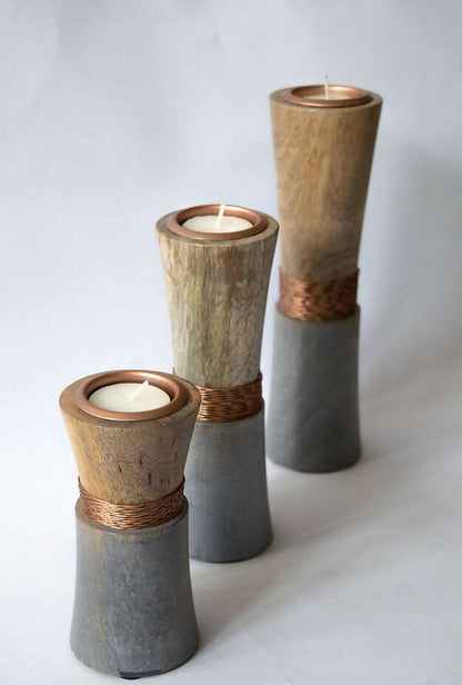 Wooden Wired T-Light Holders - Rose Gold