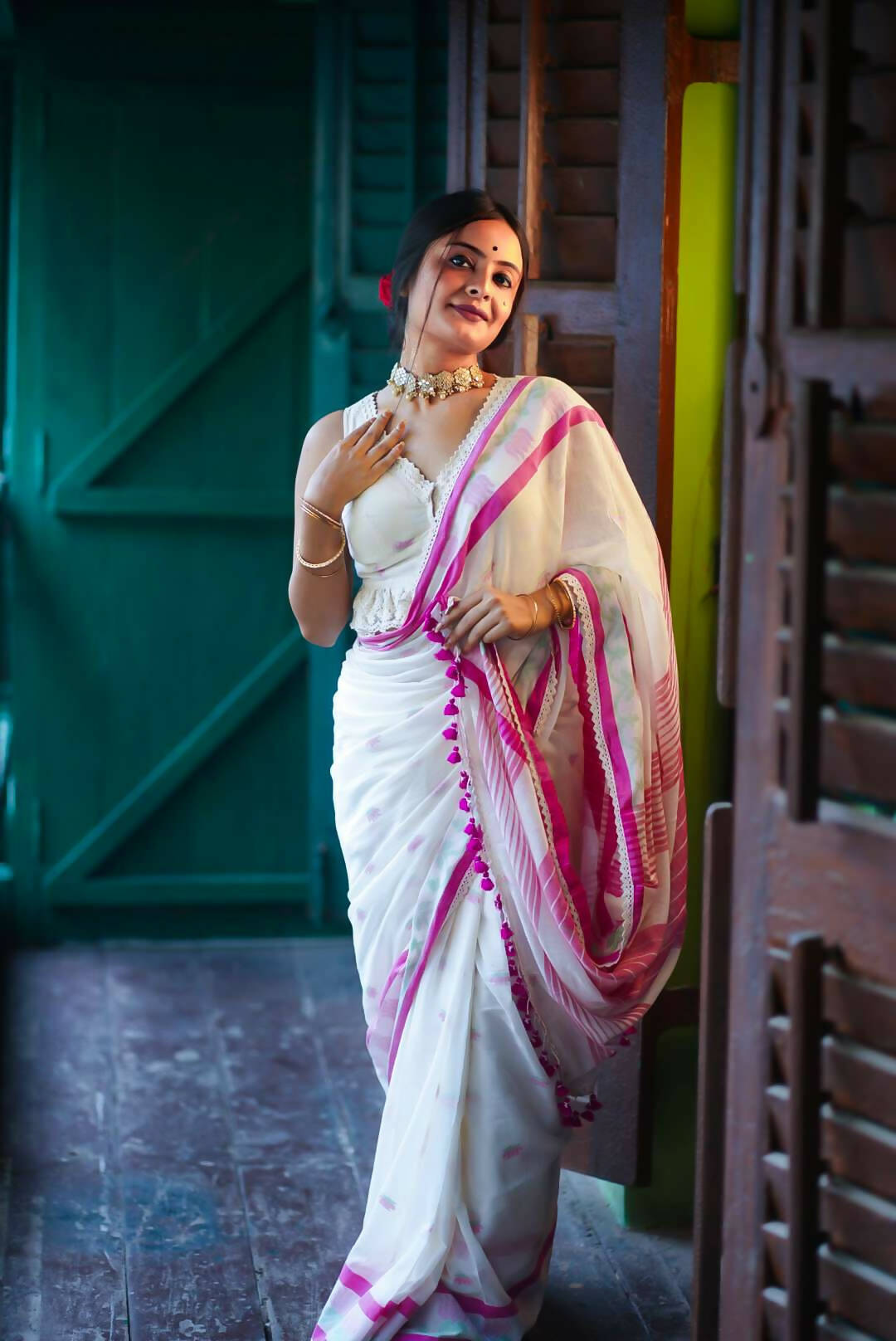 White Cocktail Saree