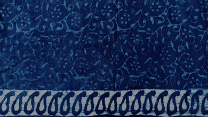 Indigo Dragonflies - Hand Block Print Mulmul Cotton Bagru Saree