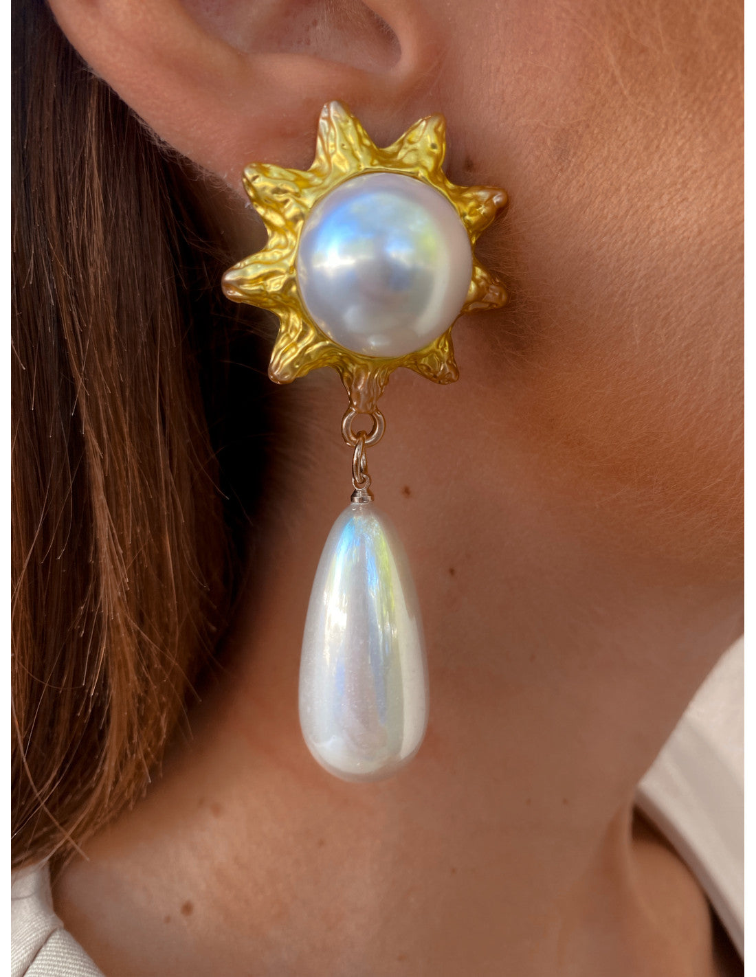 Sunburst Pearl Dangle Earrings