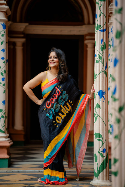 Good Vibes Quirky Print Chanderi Saree