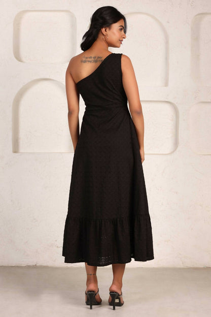 Midnight One Shoulder Schiffly Dress