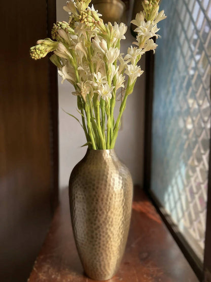 Urn shape Vase in Hammered Antique Gold Finish