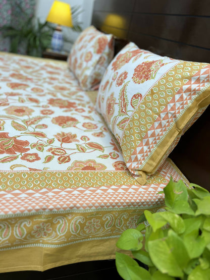 King Size | 90*108 Inches | Orange Floral