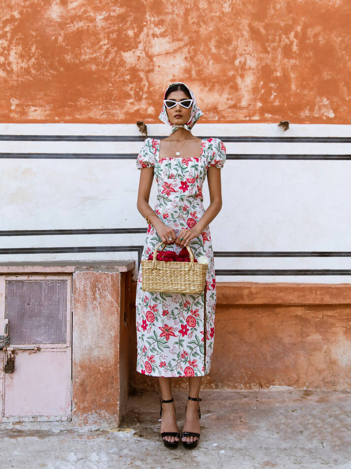 Raspberry & Rose Dress - Printed Cotton Dress