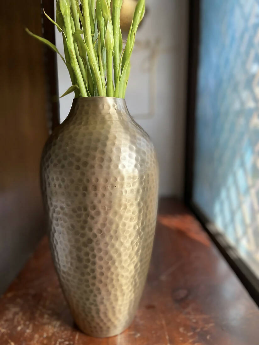 Urn shape Vase in Hammered Antique Gold Finish