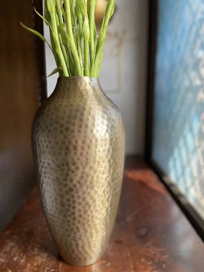 Urn shape Vase in Hammered Antique Gold Finish