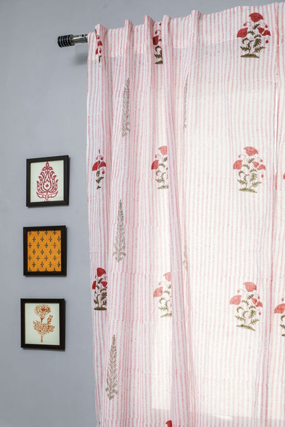 Red Retreat Handblock Printed Cotton Window Curtain