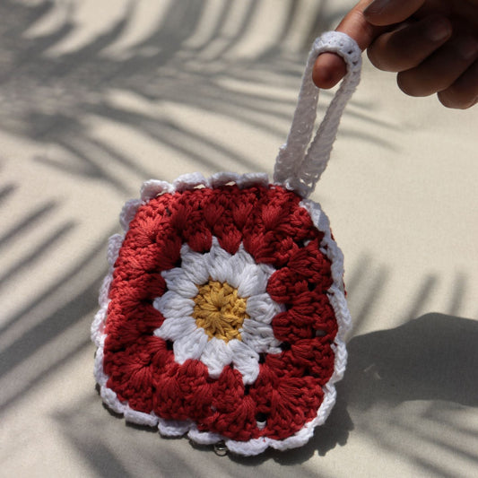 Red Daisy crochet pouch