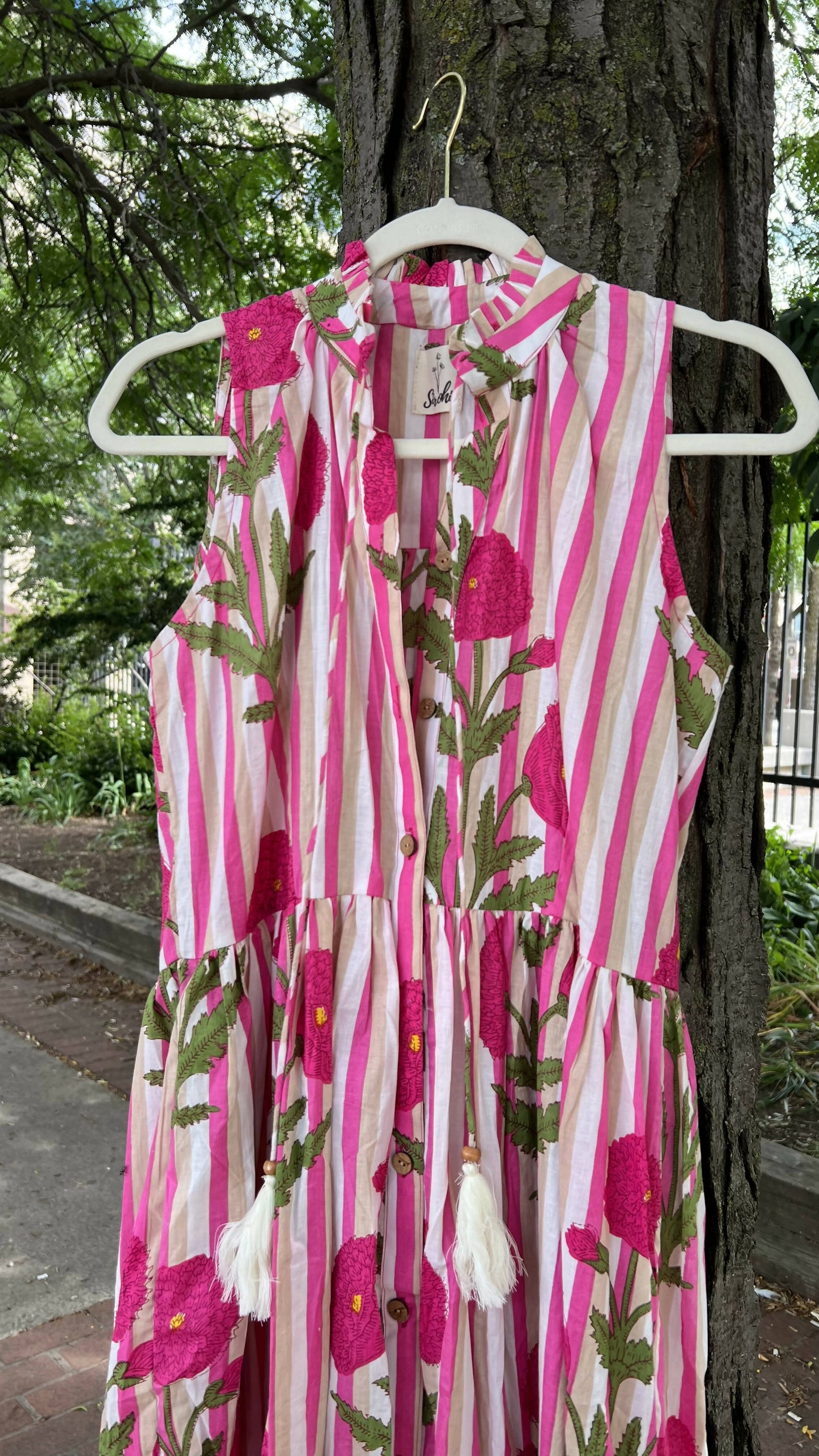 Pink Poppy Flower Tier Dress (Sleeveless)