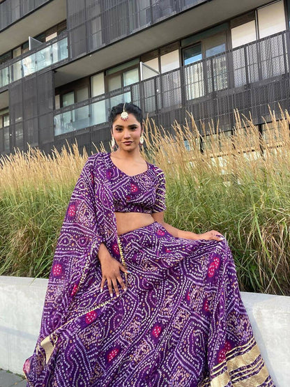 Ambika purple bandhani lehenga_