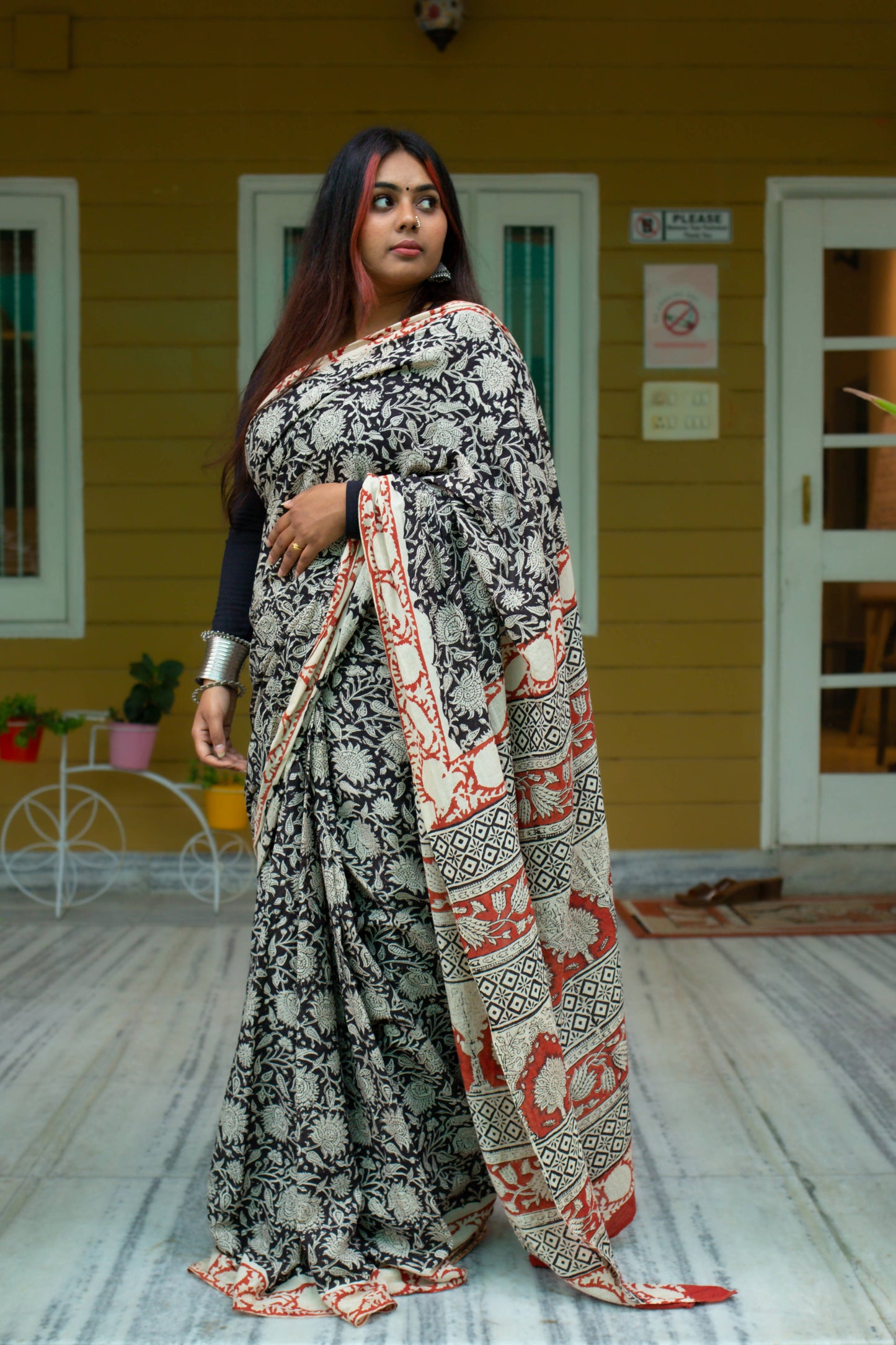 Tangled Treasures - Hand Block Print Mulmul Cotton Bagru Saree