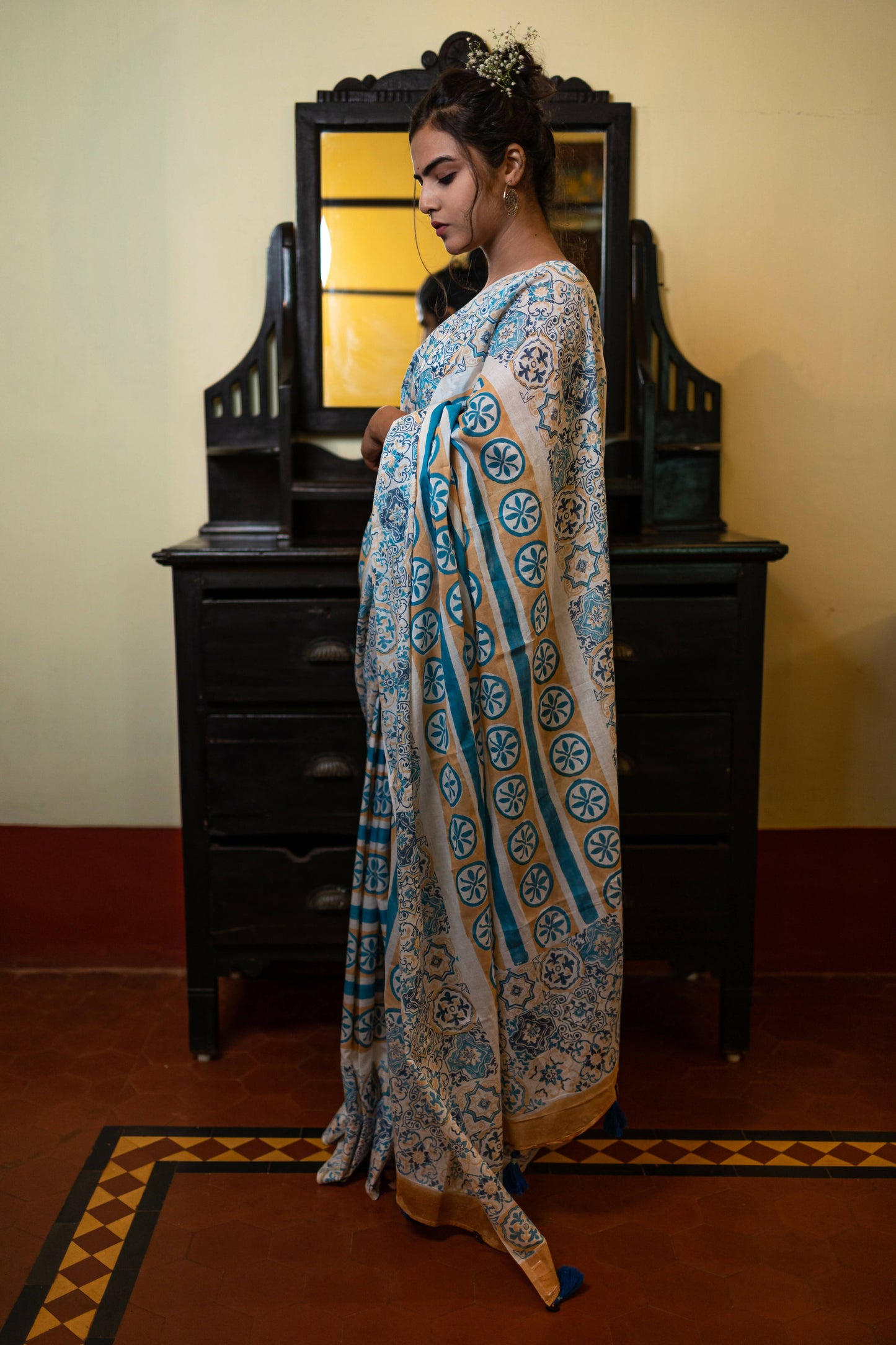 Azulejo Mul Cotton Saree