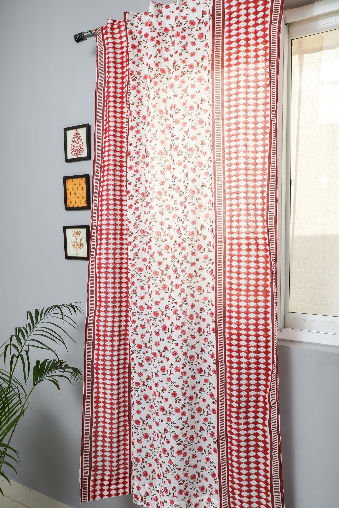 Anemone Orchid Handblock Printed Cotton Door Curtain