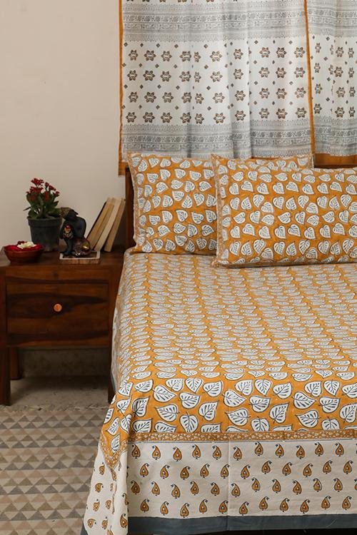 Autumn Fall Handblock Printed Cotton Bedsheet