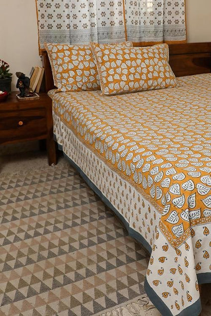 Autumn Fall Handblock Printed Cotton Bedsheet