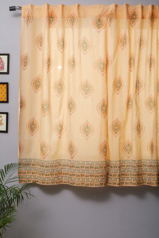 Baileya Red Handblock Printed Cotton Window Curtain