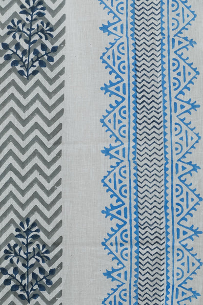 Bering Blue Handblock Printed Cotton Door Curtain