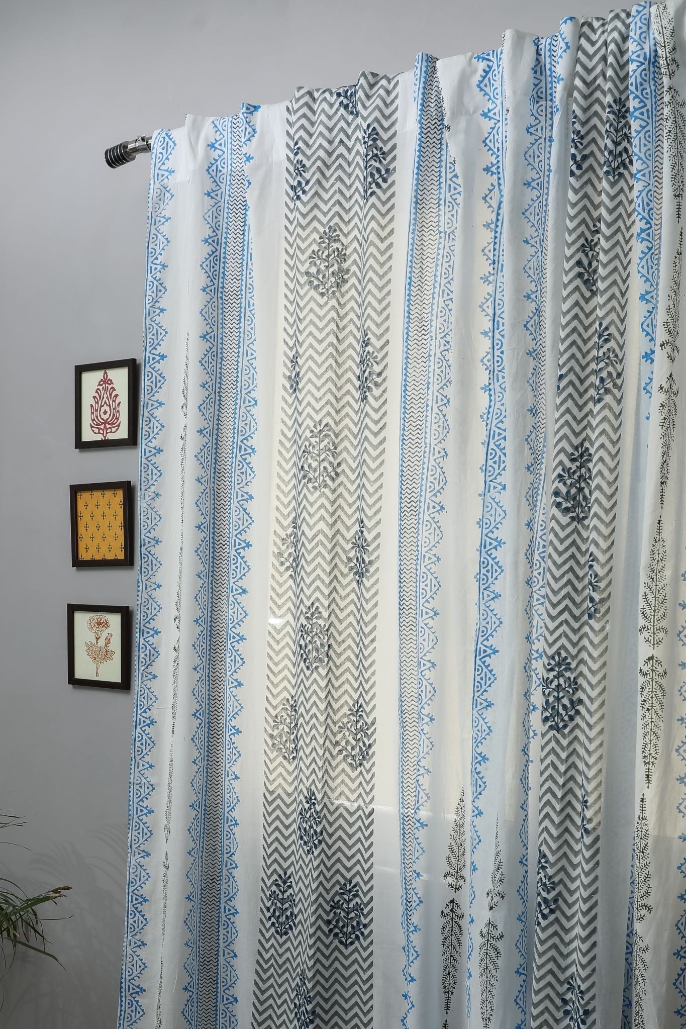 Bering Blue Handblock Printed Cotton Door Curtain