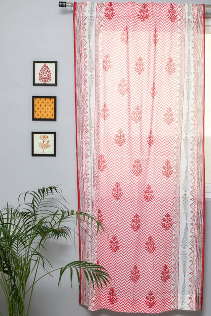 Blast Colour Red Handblock Printed Cotton Door Curtain