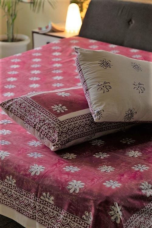 Blooming Pink' Handblock Printed Cotton Bedsheet