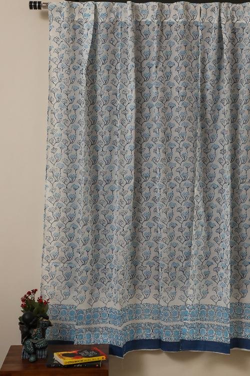 Blooming Sky Handblock Printed Voile Cotton Curtain