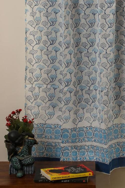 Blooming Sky Handblock Printed Voile Cotton Curtain