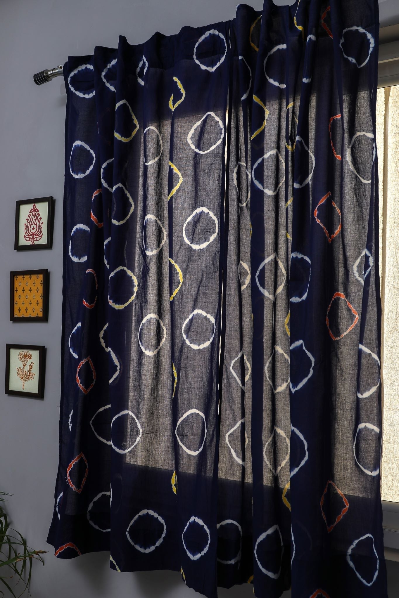 Blue Flax Handblock Printed Cotton Window Curtain