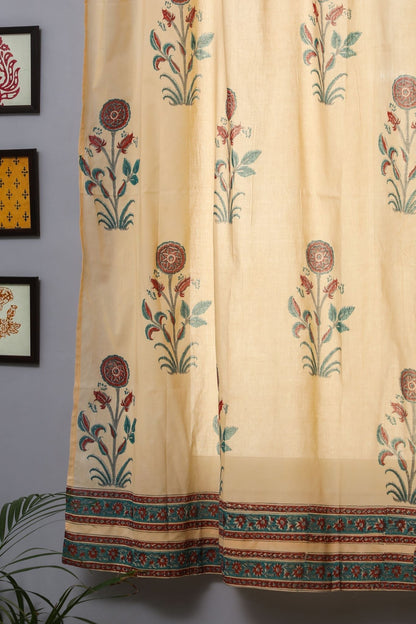 Calendula Red Handblock Printed Cotton Window Curtain