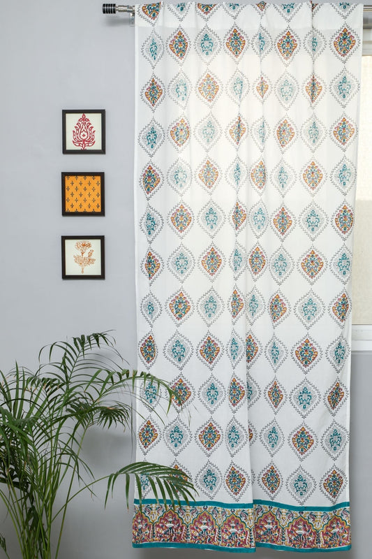 Carved Ornaments Handblock Printed Cotton Door Curtain