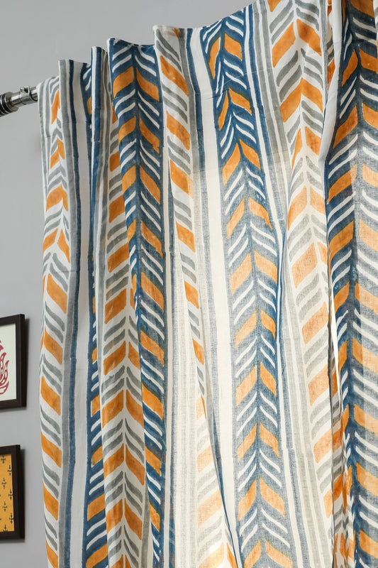 Cheveron Anchor Handblock Printed Cotton Door Curtain