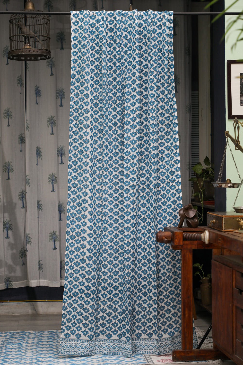 Climbing Lotus Handblock Printed Cotton Door Curtain