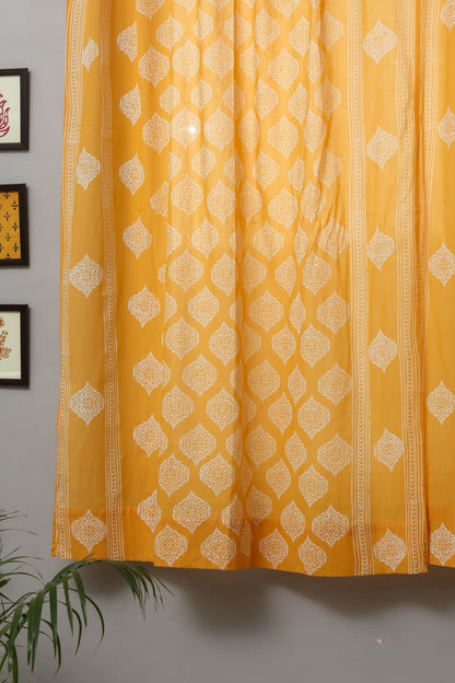 Daffodil Handblock Printed Cotton Window Curtain