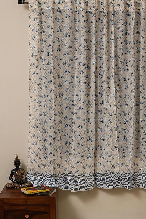 Dancing Bubbles Handblock Printed Voile Cotton Curtain