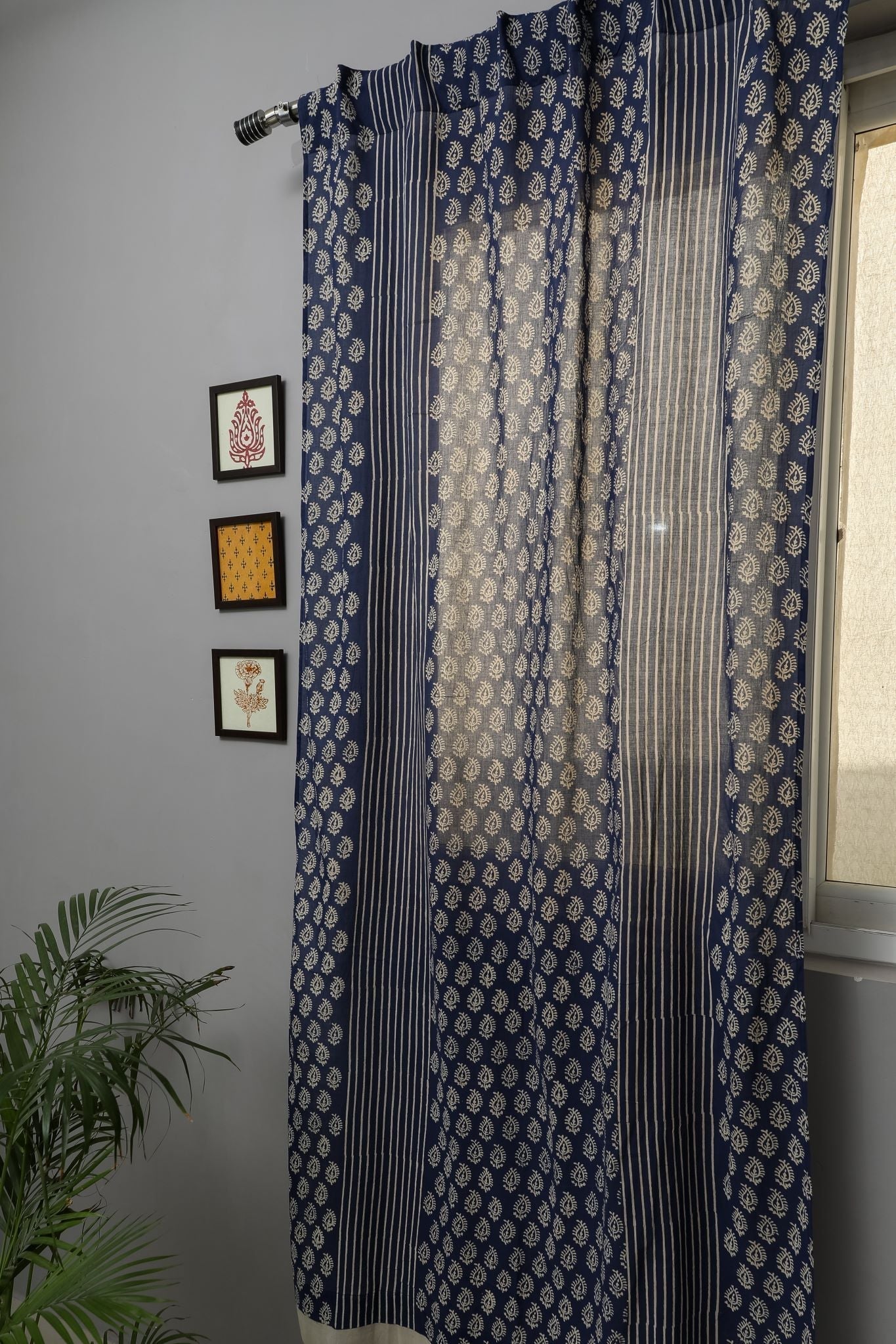 Delphinium Handblock Printed Cotton Door Curtain