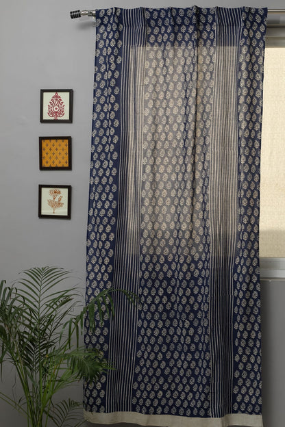 Delphinium Handblock Printed Cotton Door Curtain