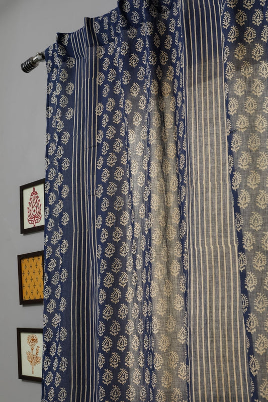 Delphinium Handblock Printed Cotton Door Curtain