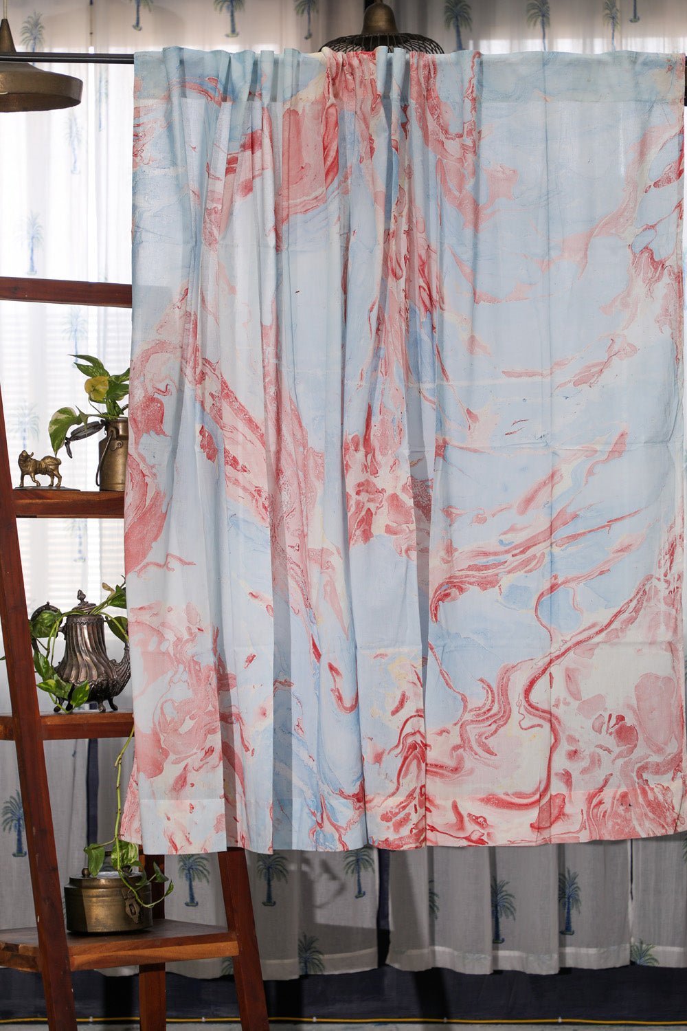 Dreaming Sky Handmarble Printed Cotton Window Curtain