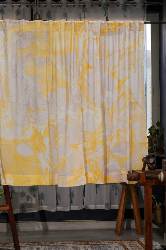 Dreaming Yellow Handmarble Printed Cotton Window Curtain