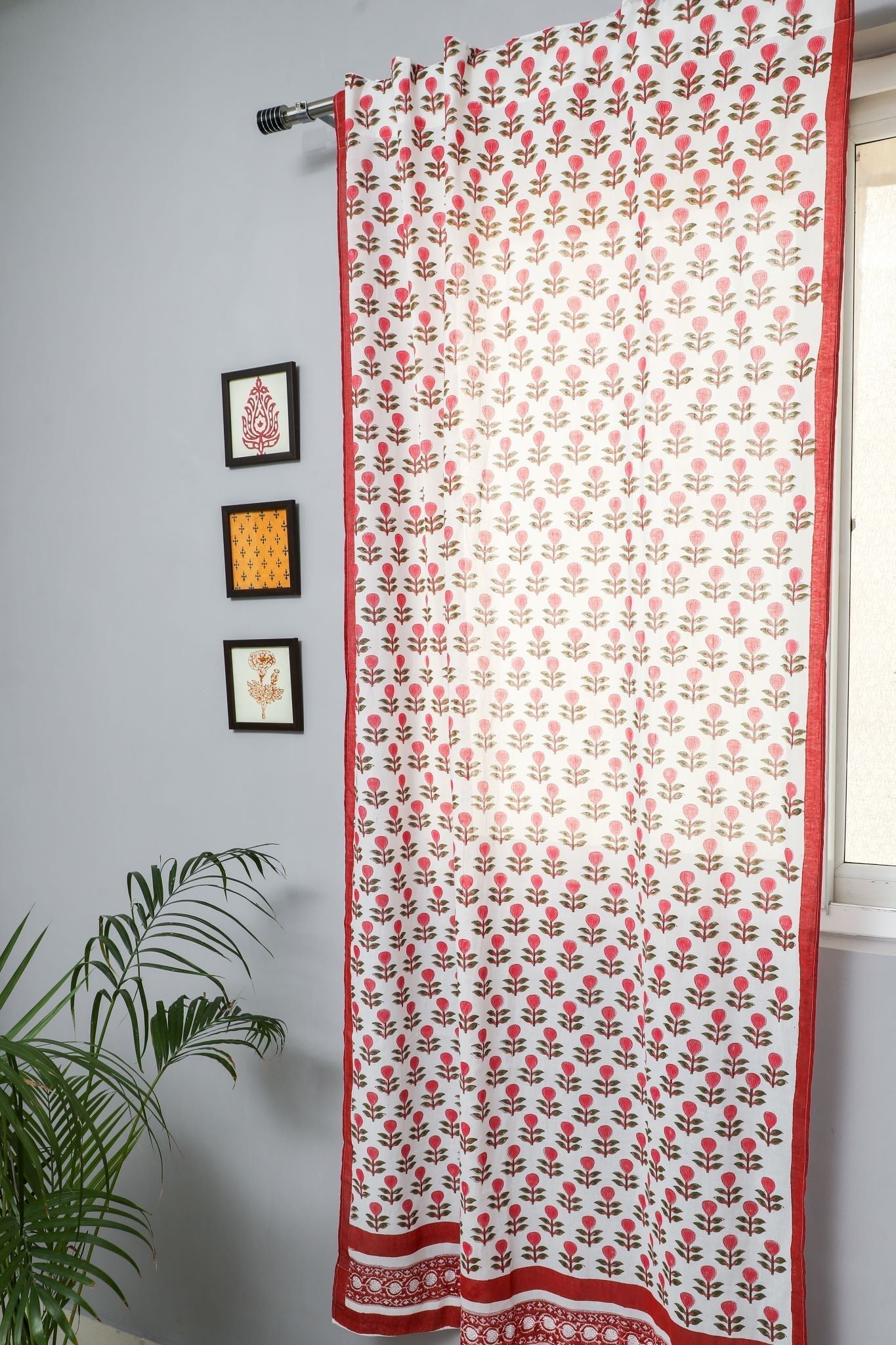 Evergreen cherry Handblock Printed Cotton Door Curtain