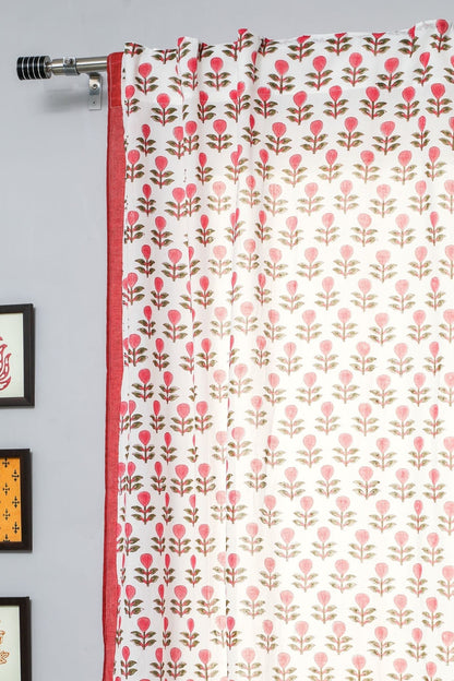 Evergreen cherry Handblock Printed Cotton Door Curtain