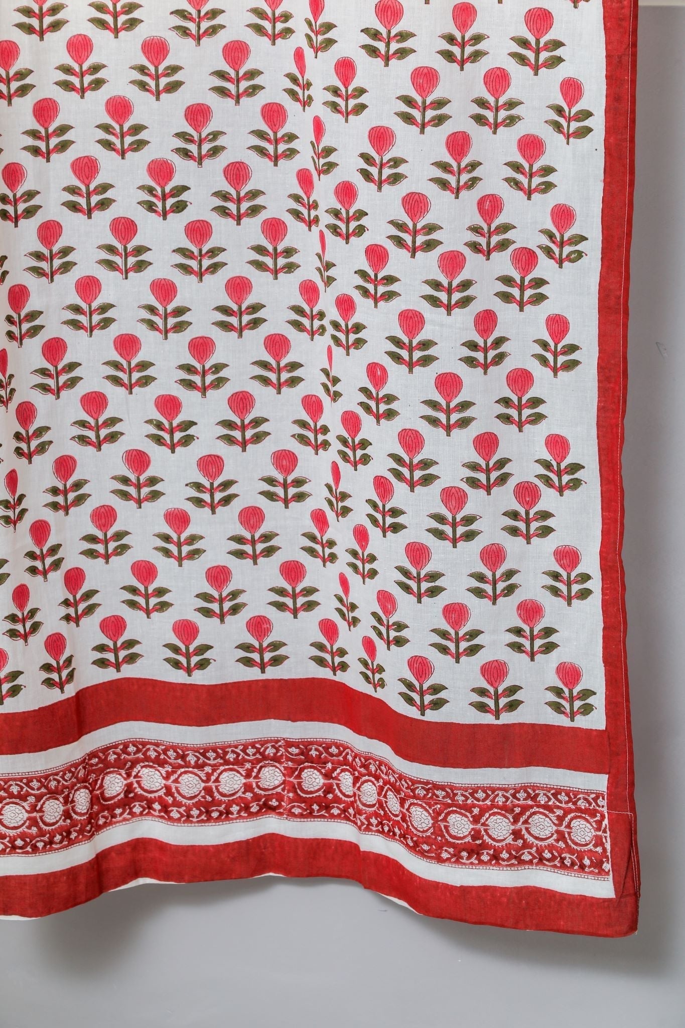 Evergreen cherry Handblock Printed Cotton Door Curtain