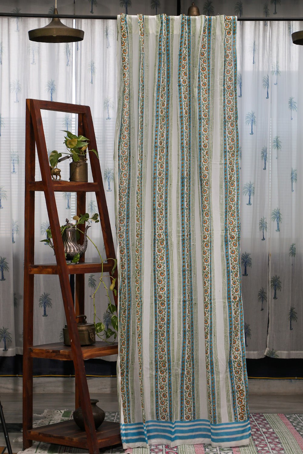 Floral Creepers Handblock Printed Cotton Door Curtain