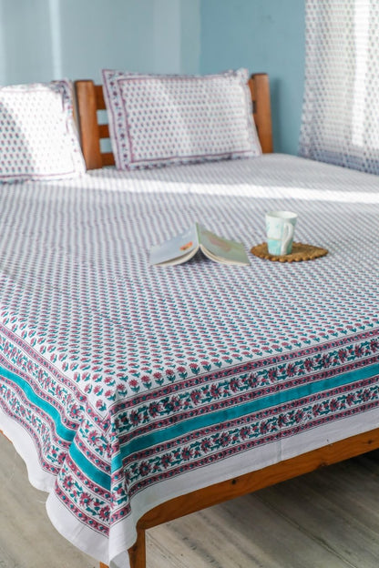 Floral dots' Handblock Printed Cotton Bedsheet