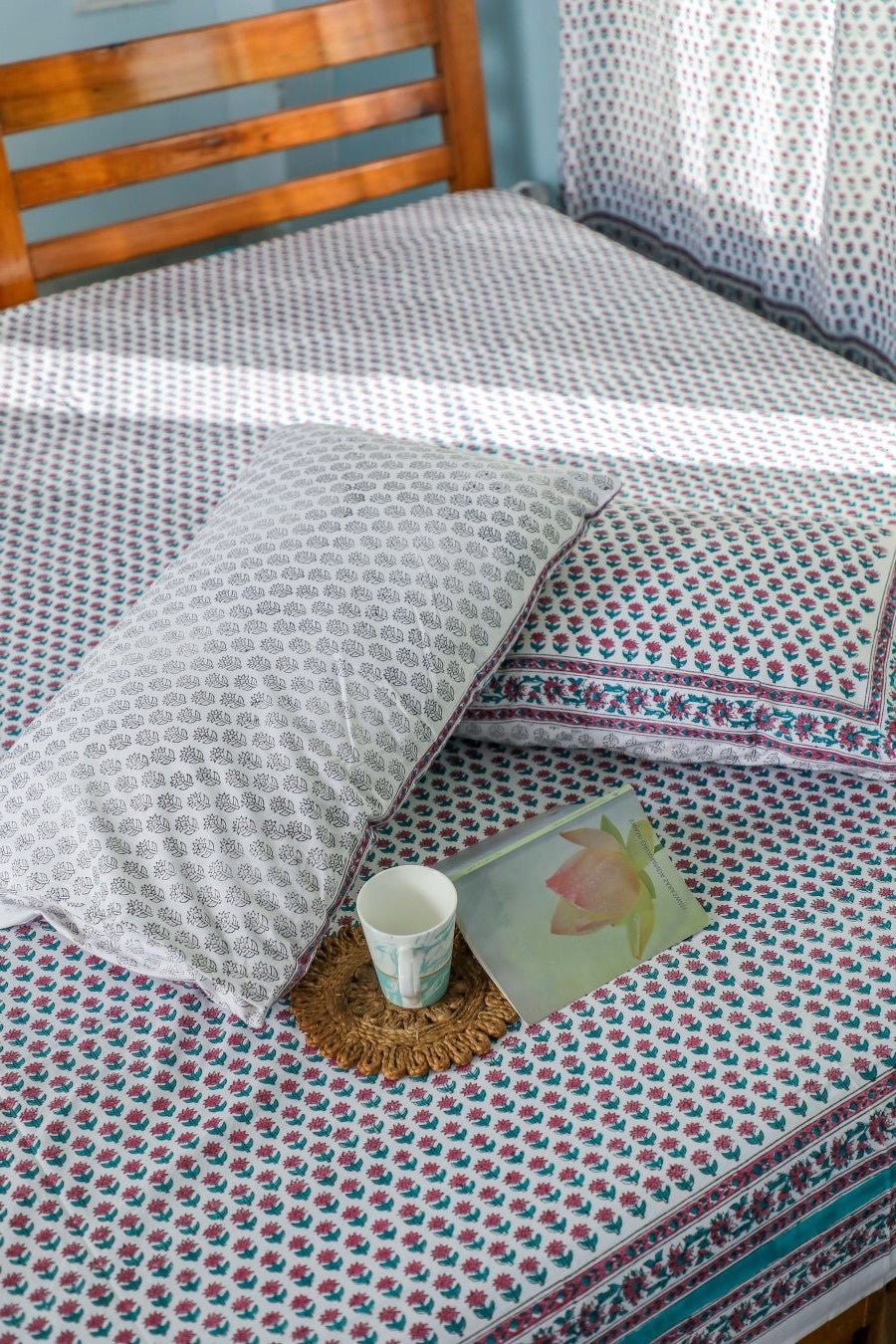 Floral dots' Handblock Printed Cotton Bedsheet