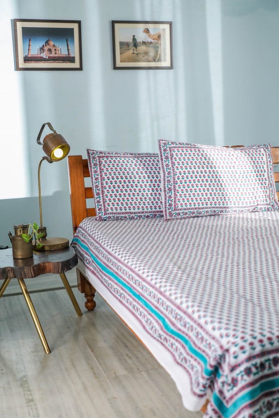 Floral dots' Handblock Printed Cotton Bedsheet