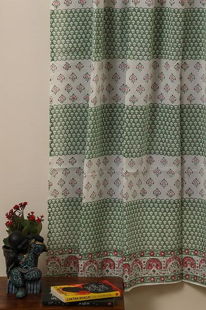 Floral Mesh Handblock Printed Voile Cotton Curtain